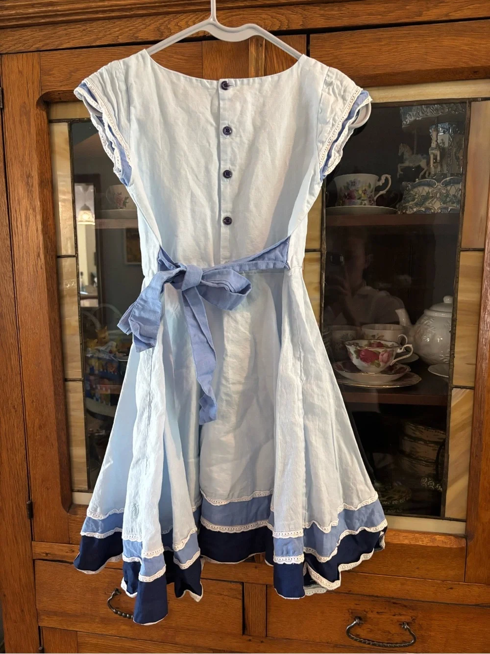 Well Dressed Wolf White Dress with Navy & Light Blue Trim